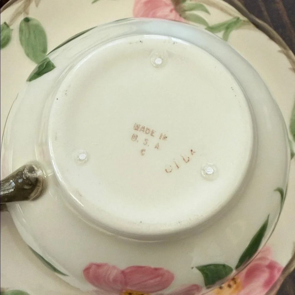 Franciscan Blossom Cups and Saucers with Pink and Green Design
